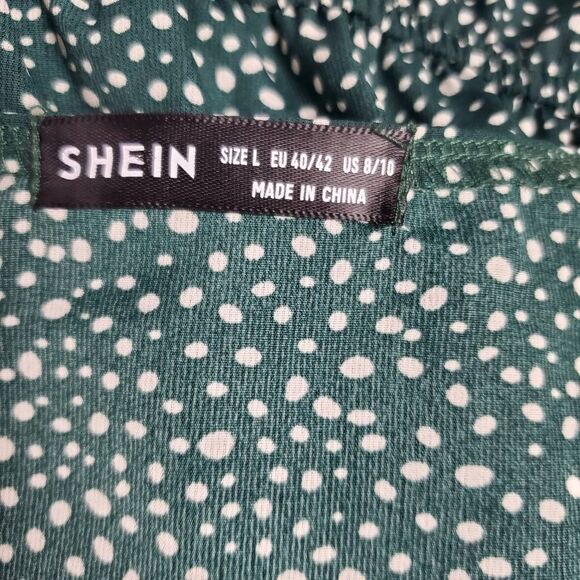 SHEIN Green Polka Dot Tie Front Ruffle Romper Size L - Picture 7 of 8